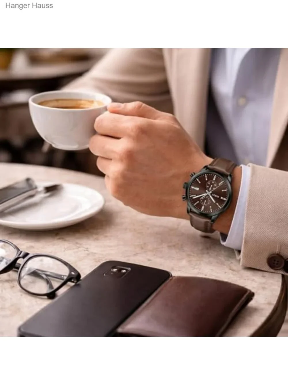 Men's Leather Chronograph Quartz Watch - Classic Multifunctional Lightweight,